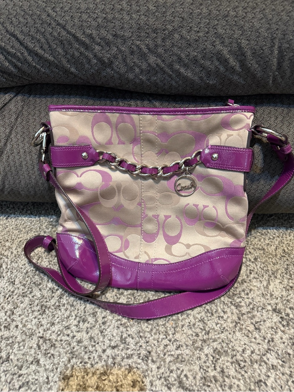 Coach Beige & Purple Signature Canvas Crossbody Bag